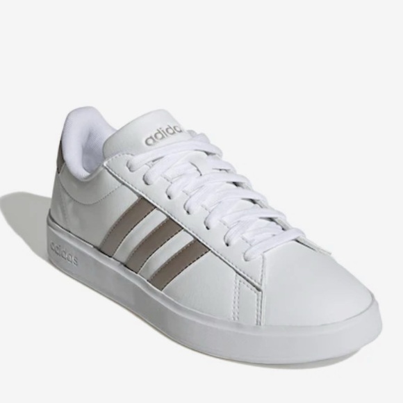 Adidas Women’s Sneakers White w/ Pink/Silver Stripes size 8 - Picture 2 of 5